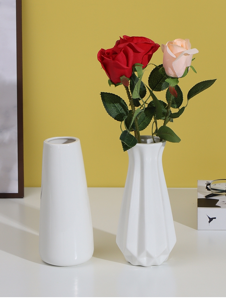 White smooth ceramic vase water culture Nordic modern creative home living room dining table dried flower flower arrangement decoration ornaments