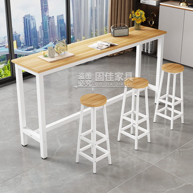 Bar Table Milk Tea Shop Table And Chairs Combine a set of minimalist home bar Stands Against Wall Narrow Balcony Strip High Foot Chairs-Taobao