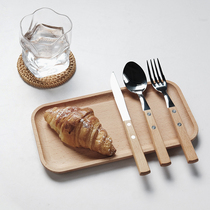 Korean style ins retro solid wood handle knife and fork spoon set cake knife and fork afternoon tea tableware