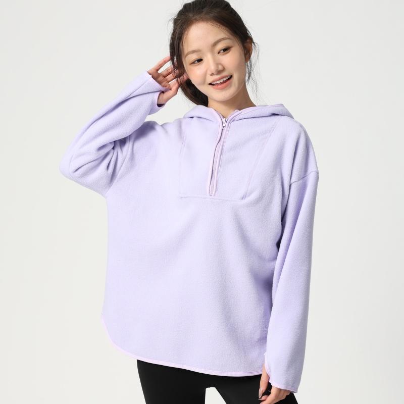 Lazy Style Hooded Long-Sleeved Sweatshirt for Women, Loose Purple Zipper Sweatshirt, Fitness Wear