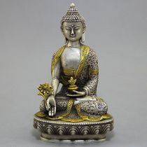 Antique Antique miscellaneous collection Fine pure copper white copper gilt Shakyamuni Buddha statue Old objects Home ornaments