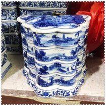 Value recommended Jingdezhen ceramics handmade antique blue and white butterfly decoration four-layer fruit box basin plate basket ornaments