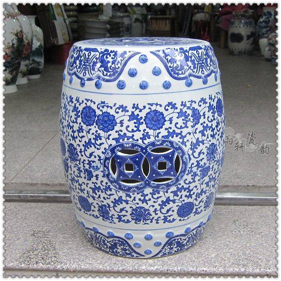 Value special price Jingdezhen ceramic antique blue and white winding Lotus stools courtyard stool A