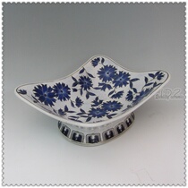 Supervalues Recommended Jingdezhen Ceramics Hand Painted Green Flowers Square High Footed Fruits Pan Fruit Basket Foreign Trade Porcelain