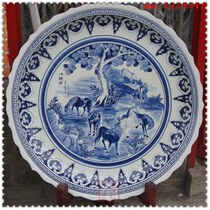 Value recommended Jingdezhen ceramic hand-painted blue and white decoration large seat plate hanging plate eight Jun figure ornaments special offer