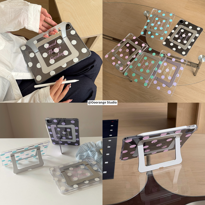 ins Korean-Style Transparent Polka Dot English Pivot Shell Folding Stand Suitable for iPad 11Th Generation Tablet Protective Case Pro2026 New Model Air8/7/6 Acrylic 10Th Generation Anti-Bend 11inch Protective Cover