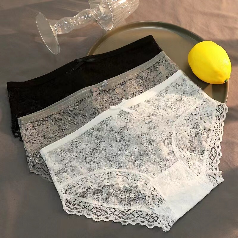 Pure Desire Lace Transparent Sexy Women's Underwear, Simple Ultra-Thin Breathable Comfortable Cotton Crotch Mid-Waist Japanese-Style Briefs
