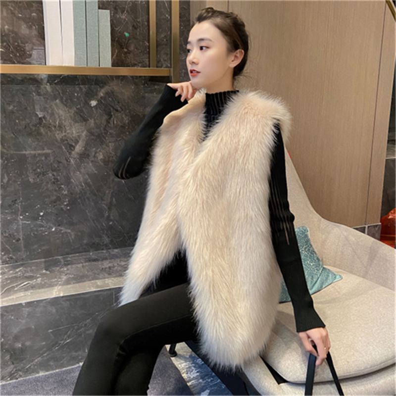 Korean Style Fur Vest for Women, Mid-Length, 2024 Autumn and Winter Fashion, Faux Fox Fur Loose Coat, Plus Size Trendy