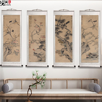 New Chinese style flowers and birds spring summer autumn and winter quadruple painting Neoclassical porch decoration painting living room vertical hanging painting rice paper scroll