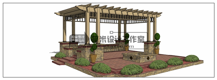 T73 现代廊架SU模型新亚洲新中式花架欧式风雨连廊sketchup景...-47