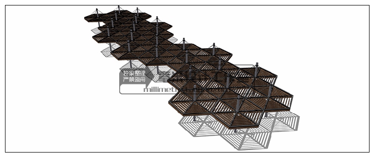 T73 现代廊架SU模型新亚洲新中式花架欧式风雨连廊sketchup景...-22