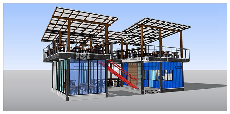 T76 集装箱建筑SU模型改造餐厅咖啡别墅景观工业装配sketchup...-27