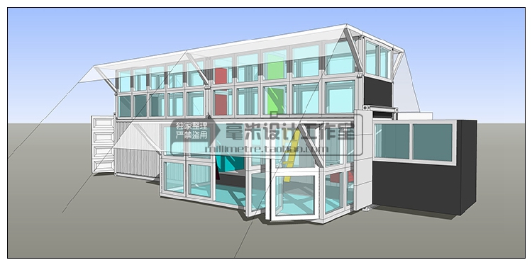 T76 集装箱建筑SU模型改造餐厅咖啡别墅景观工业装配sketchup...-9