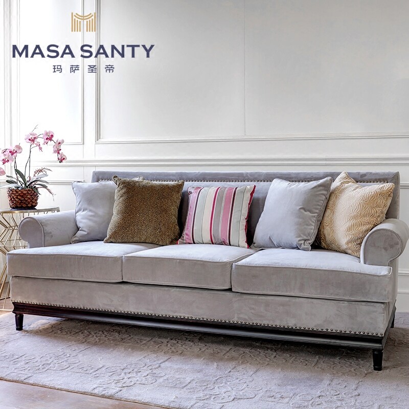 Minimalist modern American grey flocking trio sofas multiplayer soft bag designer decent board room living room furniture customised