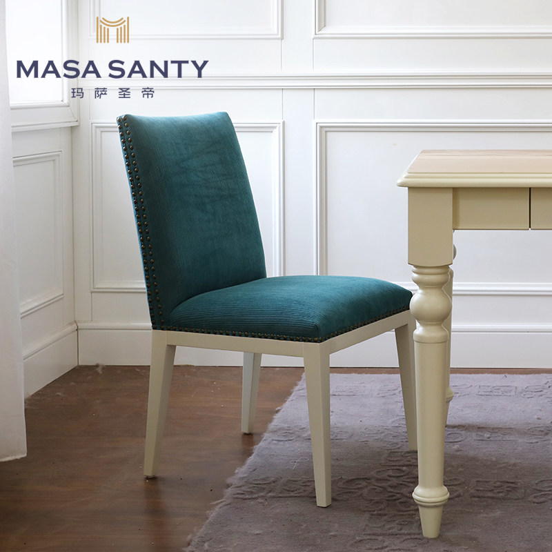 Modern American village peacock blue dining chair designer Jane approx. back chair soft bag solid wood cutlery book house furniture