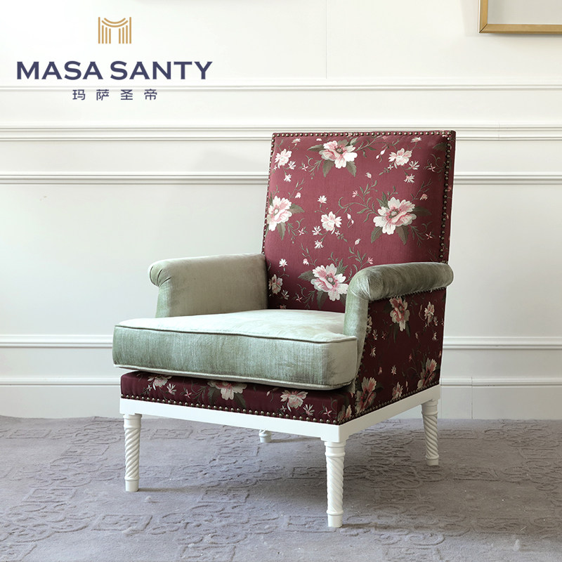 New Chinese single sofa Sofa Chair Rose Embroidery Creative Solid Wood Cloth Art Soft Bag Book Room Single Sofa Computer Chair