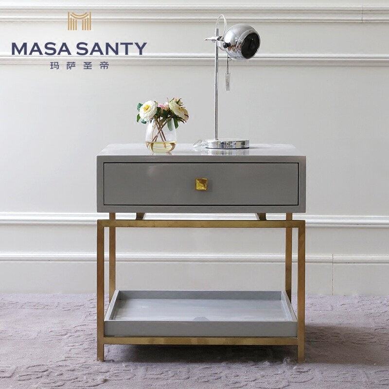 American Light Lavish Bed Head Cabinet Metal Feet Master Bedroom Solid Wood Bedside Cabinet Creative Fashion Wind Lockers Full Dress