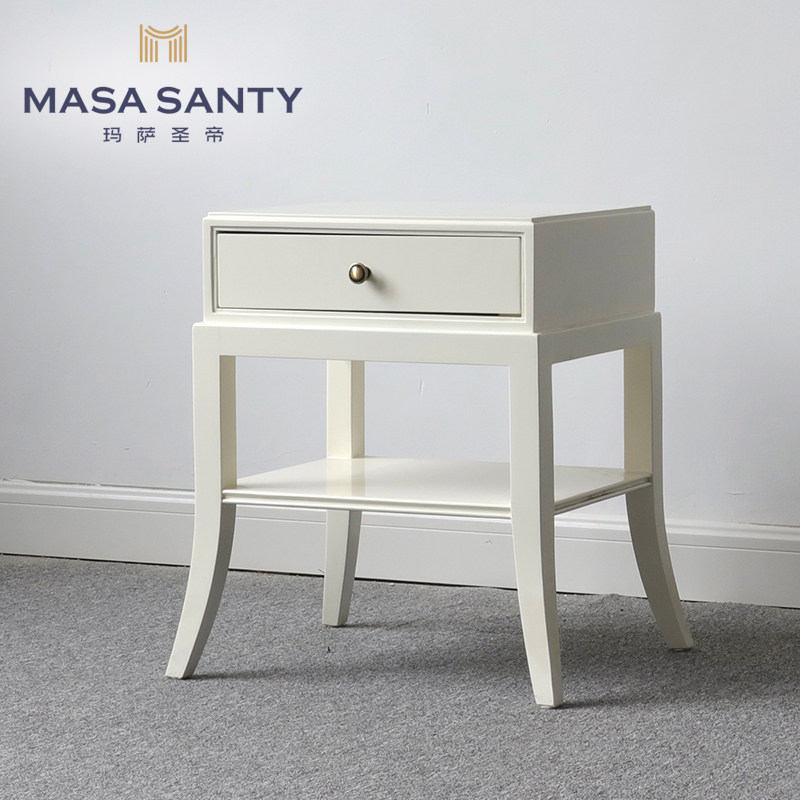 Minima Modern American Ivory White Bed Head Cabinet Designer Prototype Room Bedroom Furniture Bedside Cabinet Customised Whole