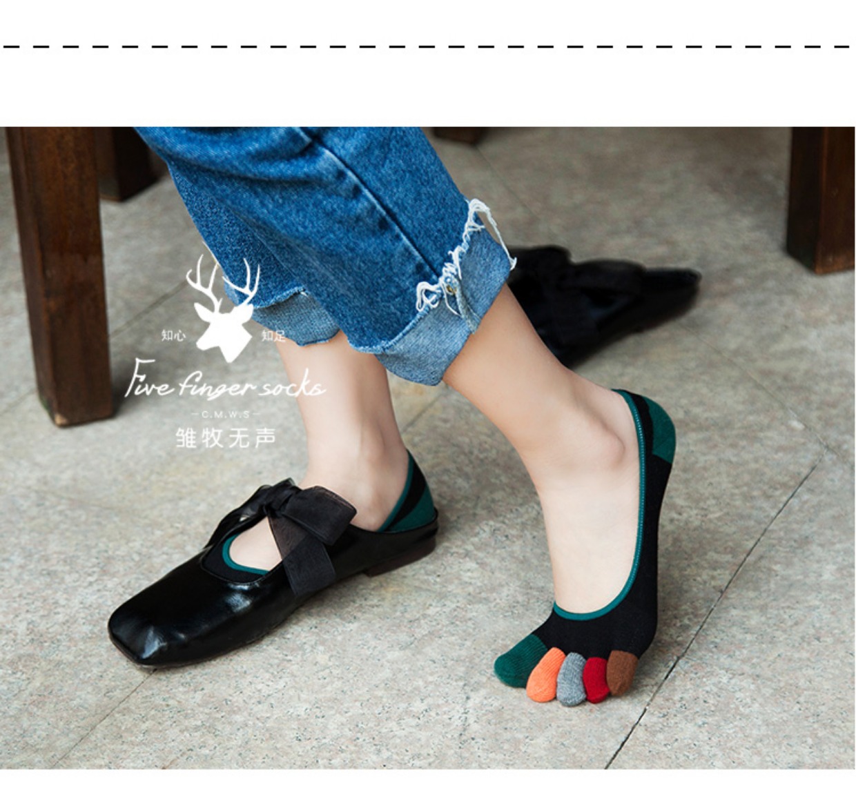 6 đôi vớ năm ngón của phụ nữ vớ thuyền mùa xuân và mùa thu cotton nông miệng vớ vô hình nhiều màu điểm ngón chân thấm hút mồ hôi - Vớ sợi tre tất cao cổ nữ