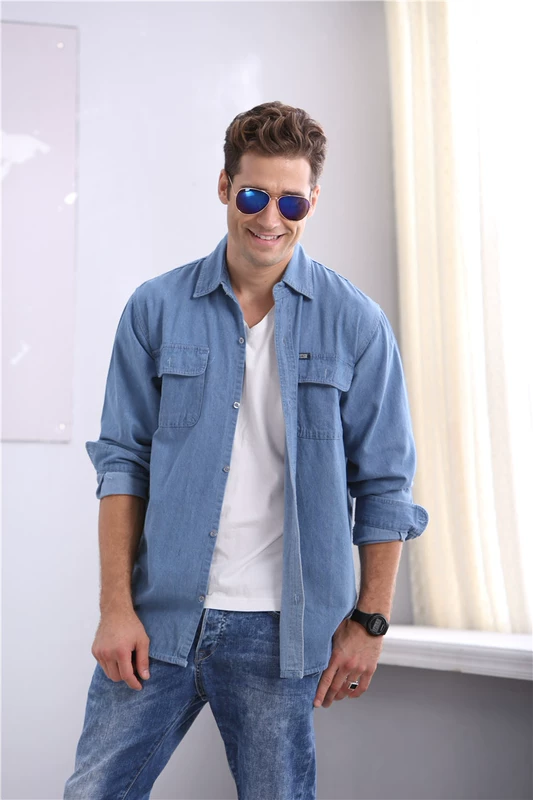 Mùa hè mỏng nam áo khoác denim trung niên kích thước lớn áo khoác giản dị dài tay quần áo rộng làm việc chống nắng quần áo - Áo khoác đôi