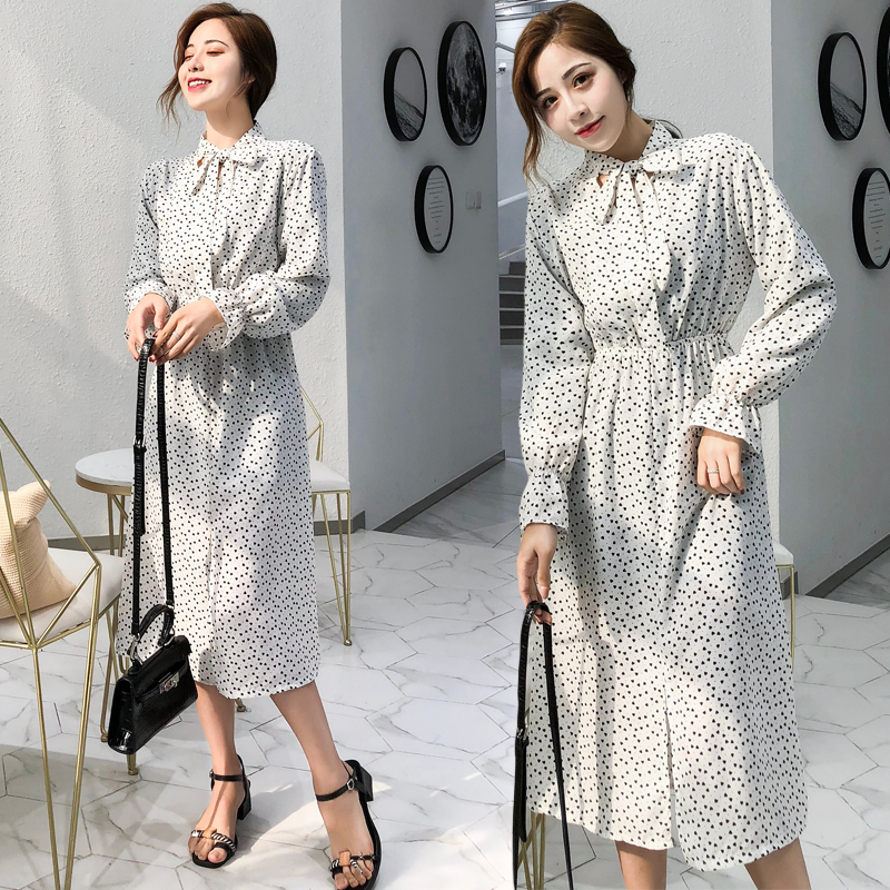 VK旗艦店 韓國風名媛收腰顯瘦開叉裙碎花長袖洋裝