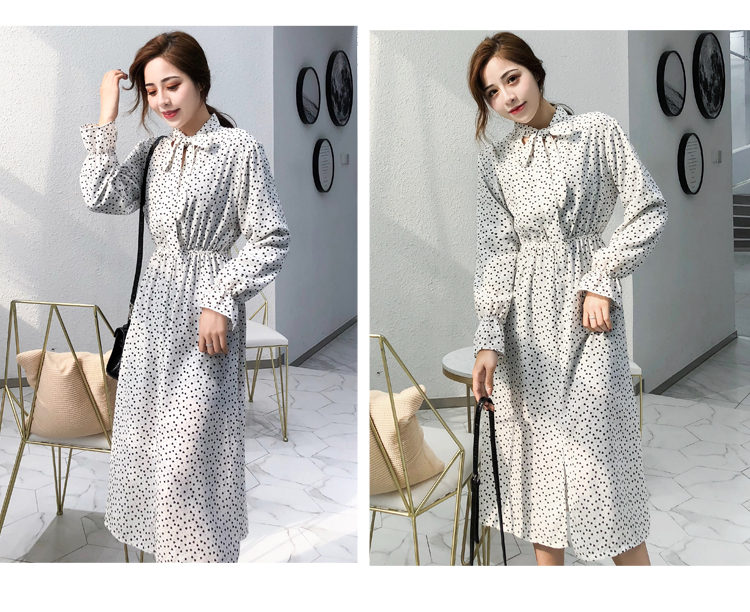 VK旗艦店 韓國風名媛收腰顯瘦開叉裙碎花長袖洋裝