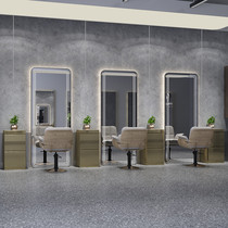 Trendy barbershop mirror table single wall hanging LED with light net red hair mirror Hair salon hair cutting special mirror customization
