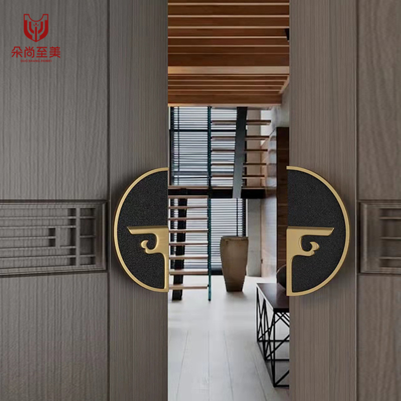 Chinese antique semi-circular door handle framed glass door hotel shop solid wood door handle gold can be customized