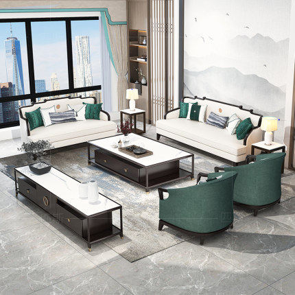 New Chinese Solid Wood Sofa Tea Several Group of Qahua House with modern light luxury living room cloth and chen furniture