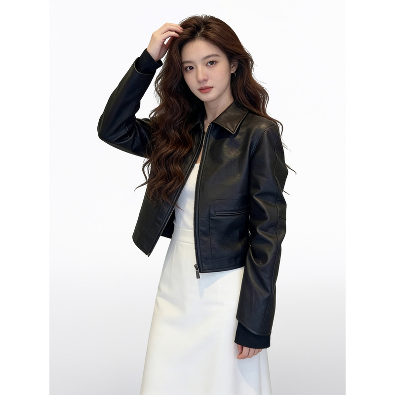 American-Style Black Short Leather Jacket for Women, 2026 Spring New Model, High-End Cool and Stylish Retro Pu Biker Jacket