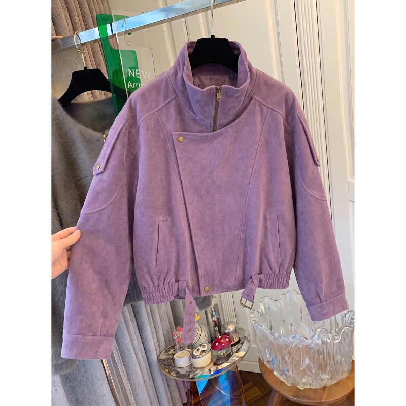 Verumi Sweet Cool Style Purple Suede Fashionable Workwear Jacket for Women 2026 Autumn New Age-Reducing Short Jacket Top