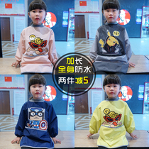 Baby waterproof anti-dressing childrens dinner clothes Extended bib Baby painting apron Long sleeve spring and autumn plus overcoat