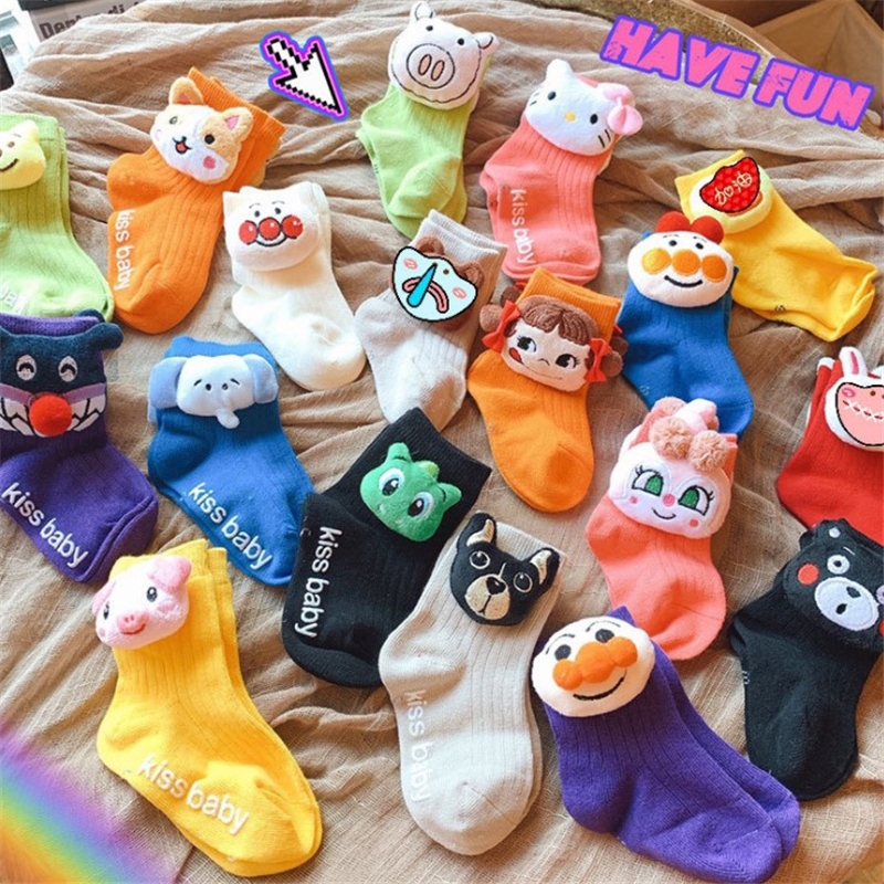 2 pieces of child socks with wind and baby socks cute three-dimensional cartoon pure cotton paddie socks for autumn and winter warm socks