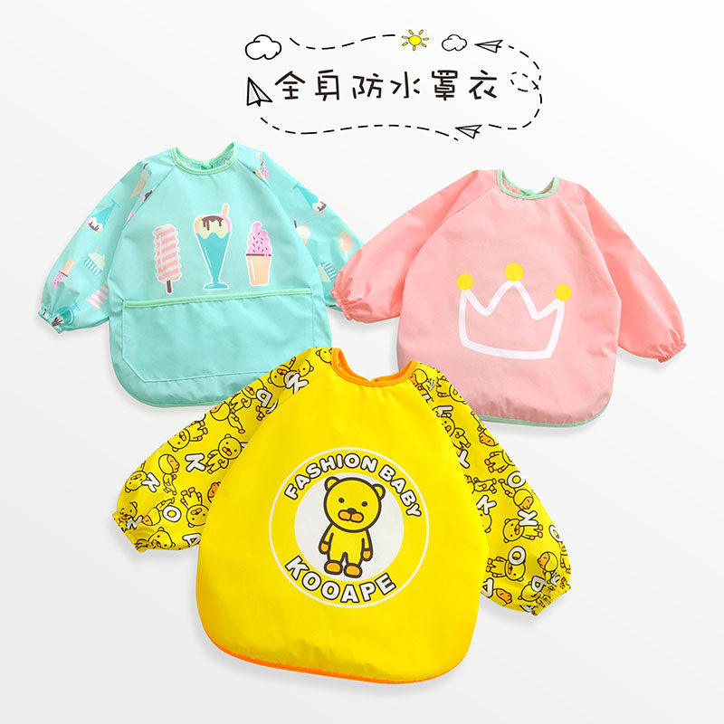 (clear bin price) Children's waterproof hood clothing Eating Hood Clothing Hood for Men's Long sleeves Painted Clothing Anti-Wear