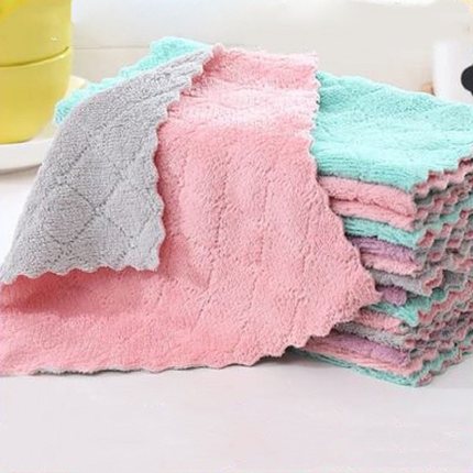 10条装不沾油双层印花双面吸水加厚百洁布 厨房珊瑚绒洗碗巾抹布