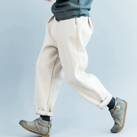 [清 濯] Kết cấu len lỏng dày ấm áp đàn hồi eo quần quần thường - màu be quần dài