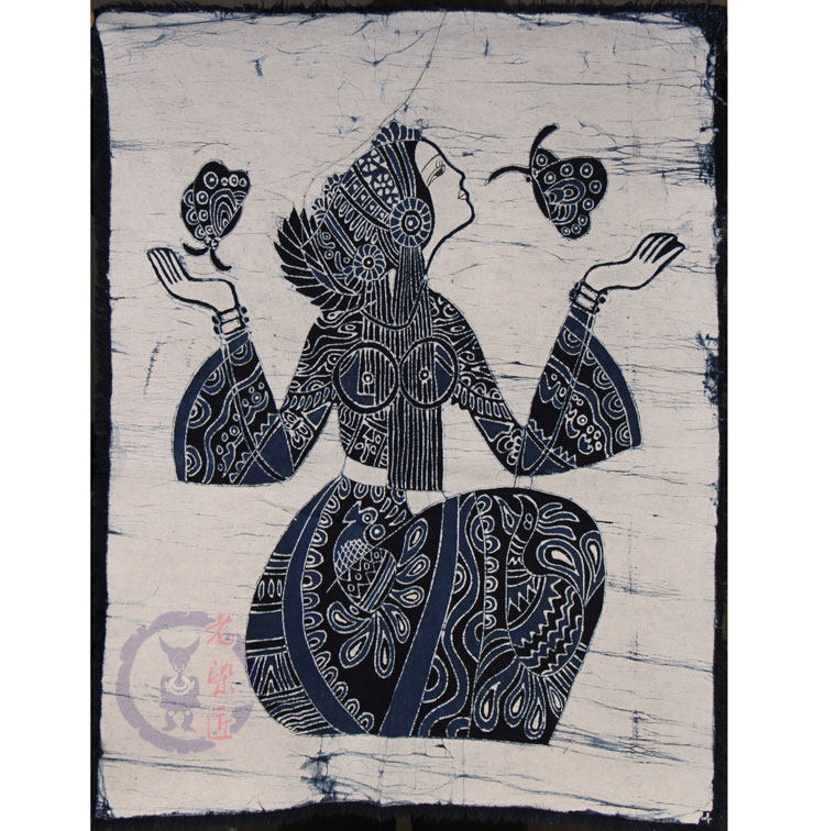 Miao Traditional Pattern Butterfly Mother Butterfly Lovers Tea House Cloth Art Decoration Mural Handmade Batik Painting 70 * 85cm
