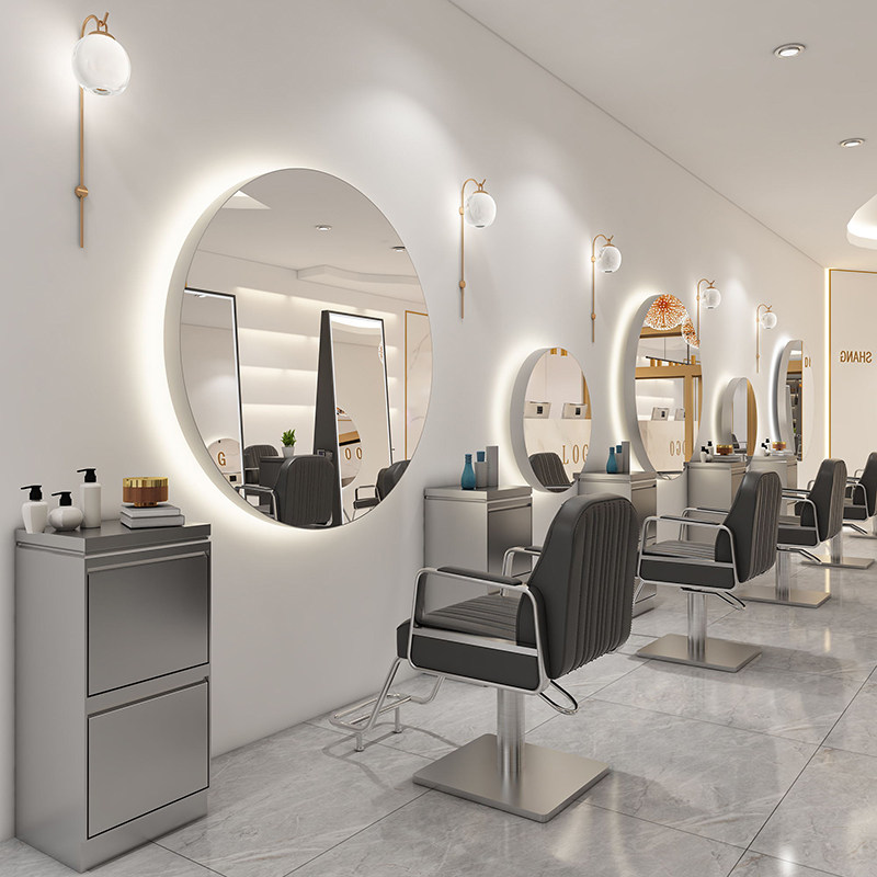 Barber shop mirror net red with light perm dyeing LED touch smart hairdressing shop trendy style hair salon wall-mounted beauty mirror