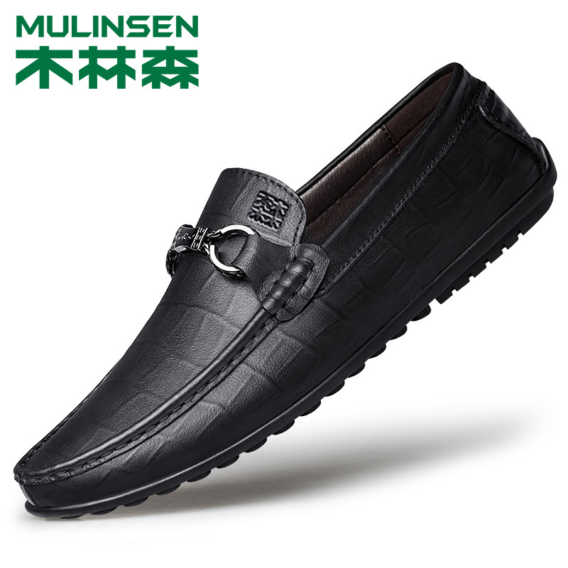 Wood Linson Official Flagship Store Men's Shoes Fall Casual Leather Shoes Genuine Leather Soft Bottom Breathable Men Driving Bean-Bean Shoes-Taobao