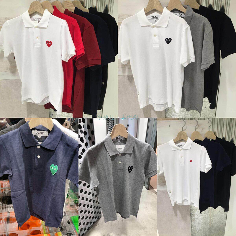 Domestic In-Stock】Cdg Rei Kawakubo Play Classic Heart Polo Shirt Short-Sleeved Turn-Down Collar Black Heart Unisex Style Domestic In-Stock】Cdg Rei Kawakubo Play Classic Heart Polo Shirt Short-Sleeved Turn-Down Collar Black Heart Unisex Style