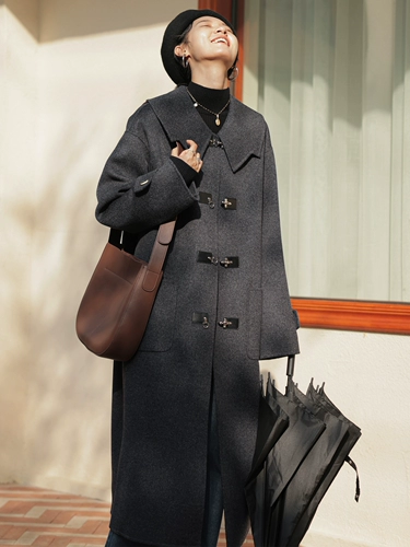 Демисезонное длинное шерстяное двусторонное шерстяное пальто, средней длины