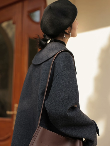 Демисезонное длинное шерстяное двусторонное шерстяное пальто, средней длины