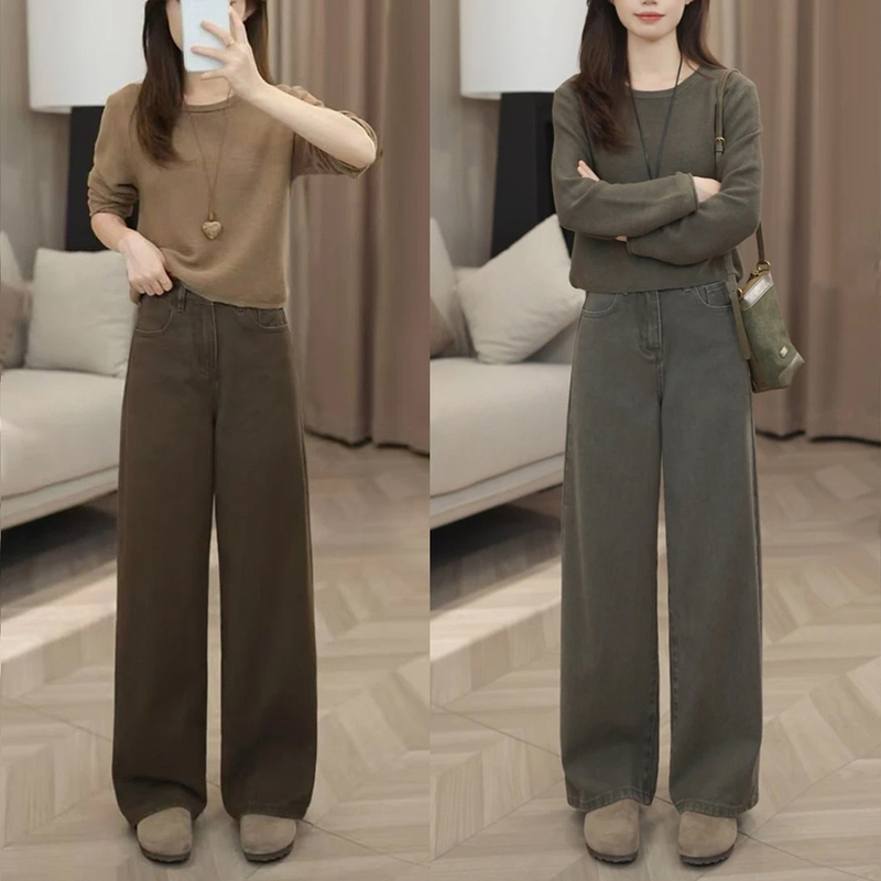 High-Waisted Wide-Leg Jeans for Women, Autumn and Winter, Fleece-Lined, 2026 New Style, Petite, Relaxed Fit, Loose, Slimming, Straight-Leg Pants