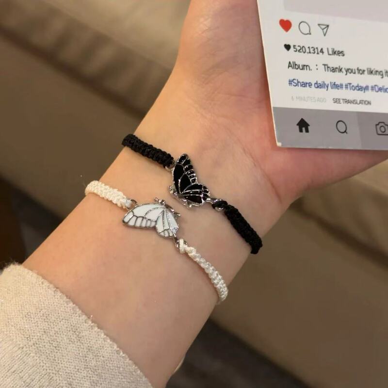 Braided Butterfly Bracelet, Black and White, Couple's Friendship Bracelet, Niche Versatile Adjustable Bracelet, Sweet ins Style Jewelry