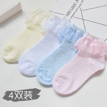 Childrens socks summer spring and autumn thin section middle and big childrens lace dance socks breathable girl student baby boat socks