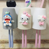 Cartoon household wall-suction toothbrush holder mouthwash cup punch-free drain washing cup Family of 3 brushing cup set