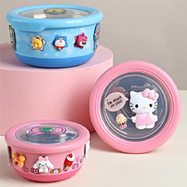 Cartoon portable fruit preservation box Student children cute lunch box with lid Food grade stainless steel instant noodles sealed bowl