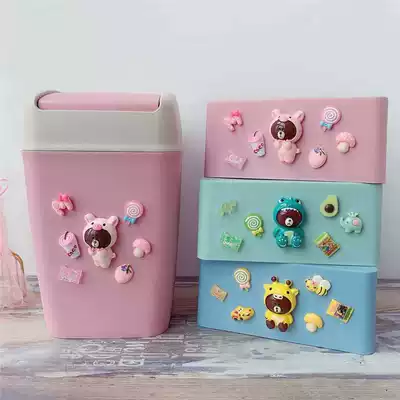 Cartoon bedroom living room room cute trash can household wheat straw children with lid trash bin storage bin