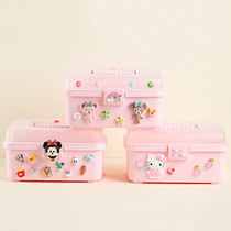 Cartoon cute household princess girl heart portable portable jewelry box needlework box cosmetics plastic storage box