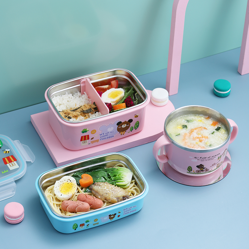 Fruit Box Lunch Box Elementary School Students 304 Stainless Steel With Lid Compartment Refreshing Box Kindergarten Sealed Children's Dining Box